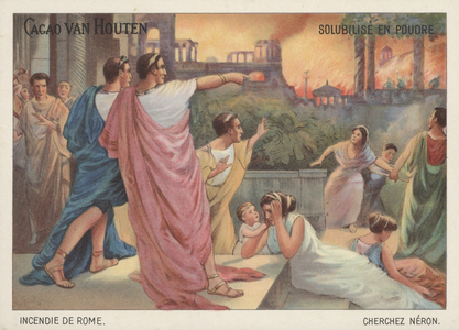 Nero watching Rome burning, 64 (chromolitho)