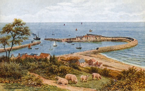 The Cobb, Lyme Regis, from Holmbush (colour litho)