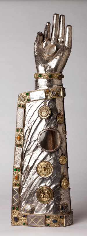 Reliquary arm. Silversmithing. Mosane art. Origin Abbey of Florennes. 13th century. Inv 07 REL50.