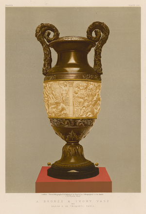 A Bronze and Ivory Vase by Baron H de Triqueti, Paris (chromolitho)