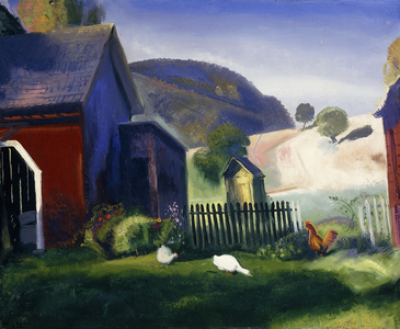 Barnyard and Chickens, 1924 (oil on panel)