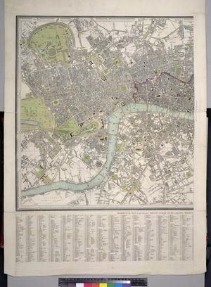 Plan of the Cities of London and Westminster, the Borough of Southwark and parts adjoining, shewing every house (coloured engraving)