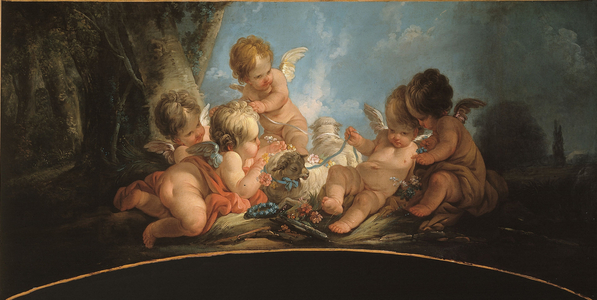 Group of five Lovers playing with two sheep, 1761 (door top)