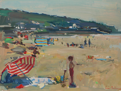 The red and white parasol, 2018 (oil on board)