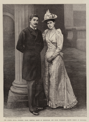 The Coming Royal Wedding, HRH Princess Marie of Edinburgh, and HRH Ferdinand, Crown Prince of Roumania (engraving)