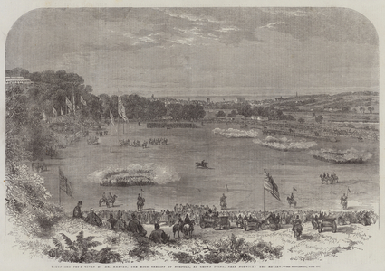 Volunteer Fete given by Mr Harvey, the High Sheriff of Norfolk, at Crown Point, near Norwich, the Review (engraving)