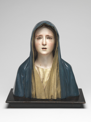 Virgin of Sorrows Mater Dolorosa (polychromed wood, glass & animal hair)