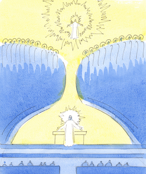 Christ is Present in the tabernacle, ready to greet those who have chosen to be near Him, 2004 (w/c on paper)