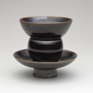 Cup and Cupstand, Northern Song dynasty, 11th century (northern black ware, cizhou type & light grey stoneware with dark-brown glaze)