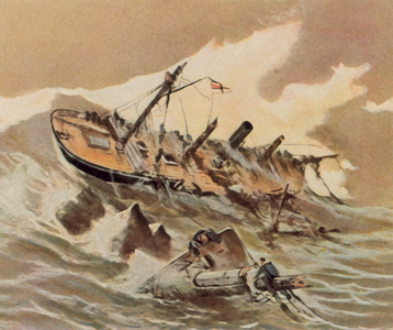 Sinking of the gunboat "Iltis" (enhanced colour litho)