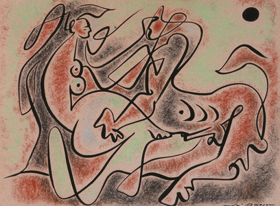 Rape, 1947 (pastel, brush and black ink on pink paper)