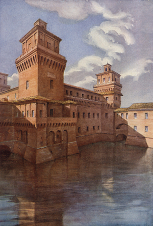 The Castle of Ferrara (colour litho)