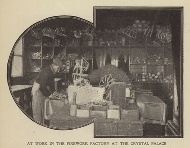 Manufacturing fireworks for the Coronation celebrations of King Edward VII, 1902 (b/w photo)
