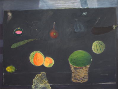 Dark Table with Fruit (oil on canvas)