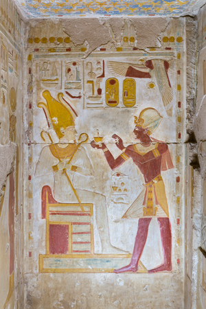 Coloured relief, temple of Seti I, Abydos, Egypt