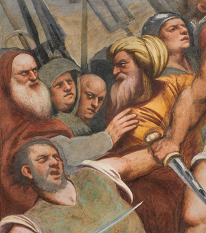 Central Aisle, First South Span, Christ nailed to the Cross, The Pordenone, 1520-21, Detail