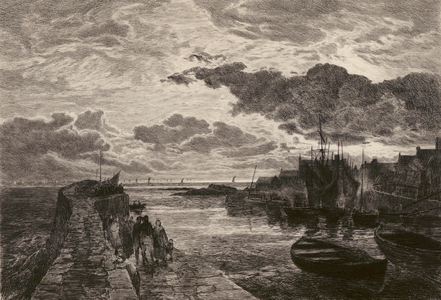 Cellardyke Harbour, etched by Chauvel, after Sam Bough (litho)