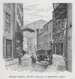 Doyers Street, known locally as Shinbone Alley (litho)