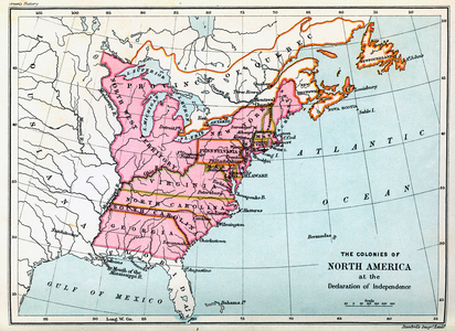 Colonies of North America in 1776, illustration from a 'Short History of the English People' by John Richard Green, publ. 1874 (print)