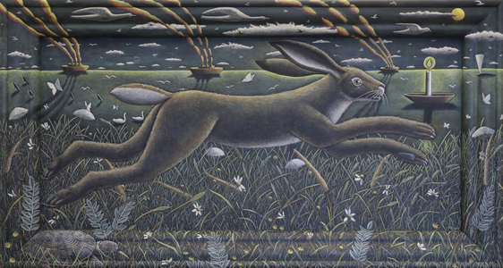 Leaping Hare, 2020 (tinted gesso on wood)