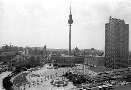 View over Alexanderplatz with the TV tower, Forum Hotel..., 1993 (photo)