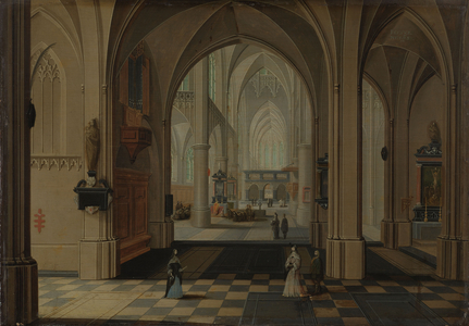 Interior of an Imaginary Gothic Church, 1655 (oil on panel)