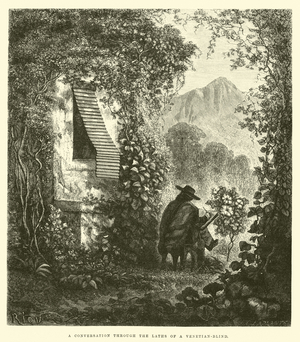 A conversation through the Laths of a Venetian-blind (engraving)