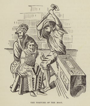 Chronicles of Newgate: The Torture of the Boot (engraving)