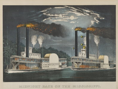 Midnight Race on the Mississippi, 1875 (colour lithograph)