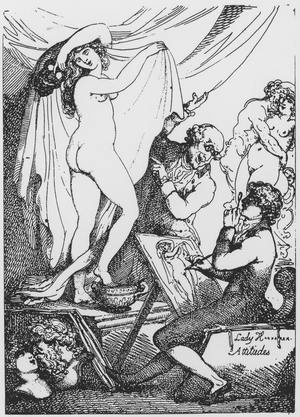 The future Lady Hamilton posing as Hygeia, goddess of health, at Dr James Graham's Temple of Aesculapius (engraving)