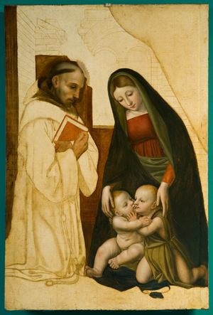 Madonna and Child Jesus, Saint John the Baptist and Saint Benedettino, c.1500-50 (oil on board)