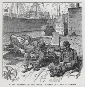 Early Morning on the Docks, A Gang of Sleeping Tramps (litho)