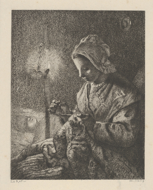 Sewing by Lamplight, 1873 (etching)