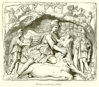 Mithra sacrificing a Bull (engraving)