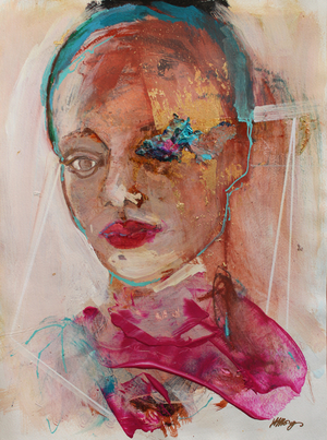 Lost In Thought 2, 2020 (acrylics, pastels and gold leaf on paper)