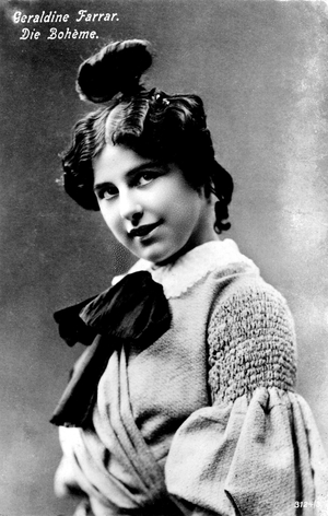 Geraldine Farrar as Mimi in 'La Boheme' by Giacomo Puccini (b/w photo)