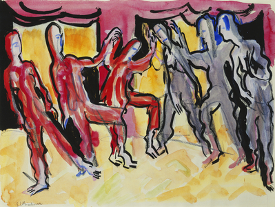 Mary Wigman Dance Group (Recto); Tanzgruppe Mary Wigman (Recto), 1926 (watercolour, charcoal and brush and black ink on paper)