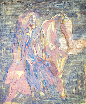 The Birth of The Goddess 3, 2020-23 (oil, pigments, clay on canvas)