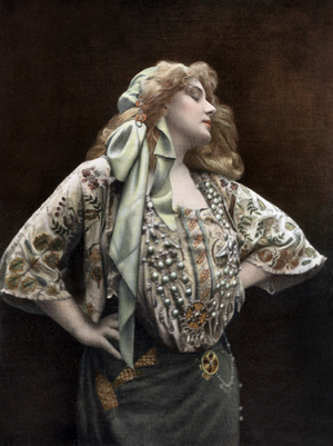 Opera singer Marguerite Carre as Miarka in opera "Miarka", 1906 (photo)