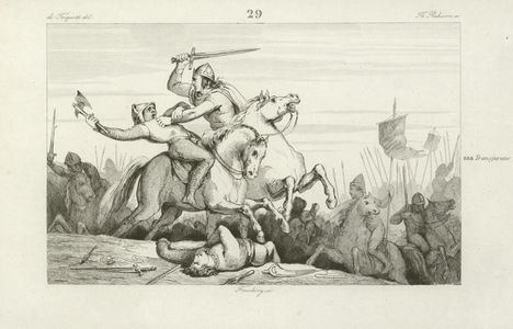 Odo, King of Western Francia, battling the Vikings (engraving)