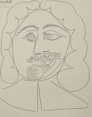 Head of Musketeer; Tete de Mousquetaire, 1969 (green felt-tip pen on paper)