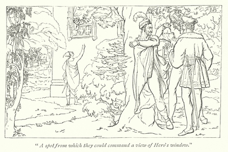 Shakespeare's Much Ado About Nothing; Don John plays a foul trick upon Claudio and Don Pedro (engraving)