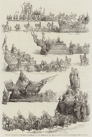 Historical Procession, at Brussels, in Celebration of the Marriage of the Duke de Brabant with the Archduchess Marie of Austria (engraving)