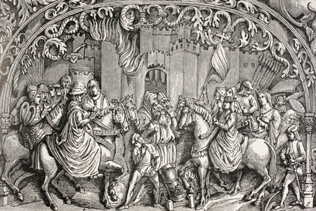 Surrender of Montefrio near Granada, Spain in 1486, from 'Military and Religious Life in the Middle Ages' by Paul Lacroix, published London c.1880 (litho)