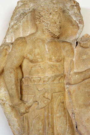 Roman Era, Sacrificial scene, Bearded victimarius leading a bull to sacrifice, Detail, 2n century AD Spain