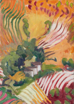Italian Farmhouses & Fields, Umbria, 1991 (oil on linen)