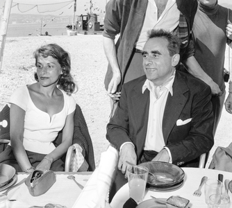 Vera and Henri Georges Clouzot during Cannes film festival, April 28, 1955 (b/w photo)