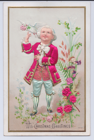 A Victorian deckle edge greeting card of, c.1880 (colour litho)