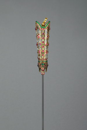 Dagger with scabbard, Delhi, c.1620 (rock crystal, steel, cabachon emeralds & rubies, inlaid gold, wood, velvet & precious stones)