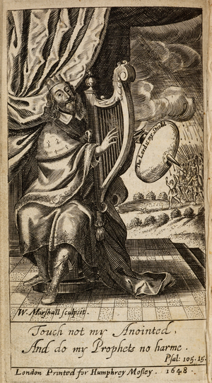King Charles I, depicted as King David, playing a harp.